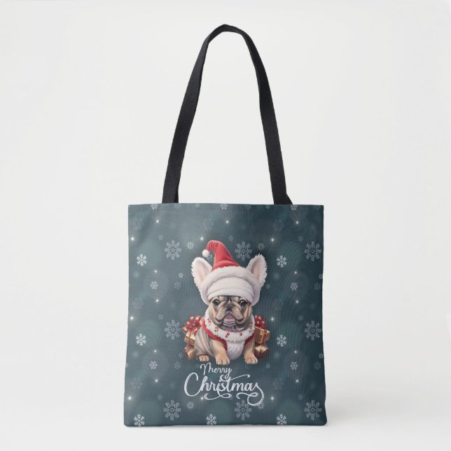 Niedliche französische Bulldog-Weihnachtsmannmütze Tasche (Vorderseite)