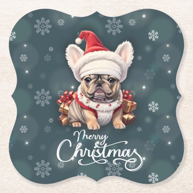Niedliche französische Bulldog-Weihnachtsmannmütze Untersetzer (Vorderseite)