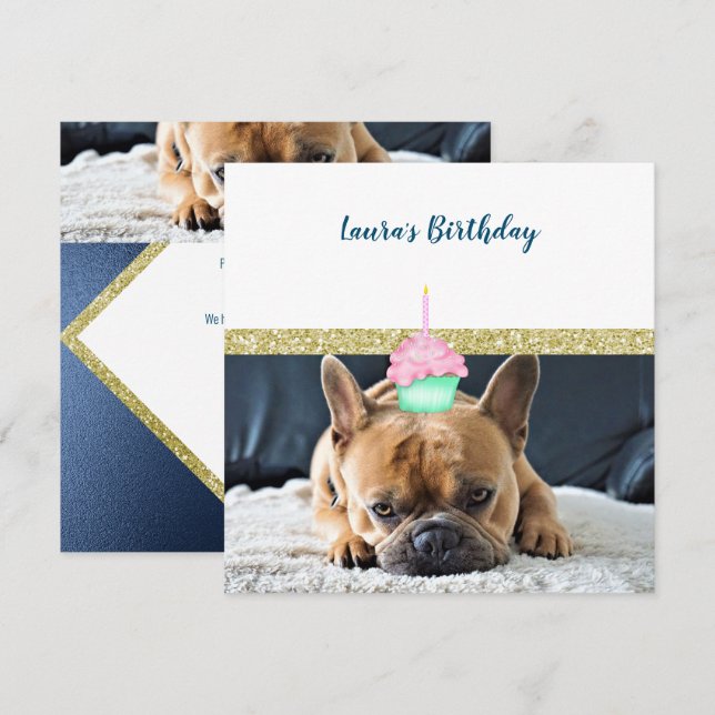 NIEDLICHE FRANZÖSISCHE BULLDOG WEISSE NAVITATION EINLADUNG (Vorne/Hinten)