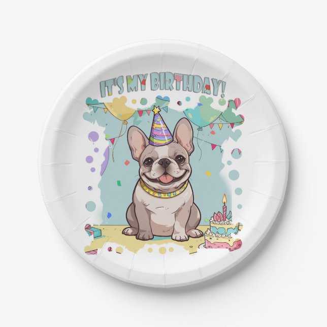 Niedliche französische Bulldogge Pastel Pappteller (Vorderseite)