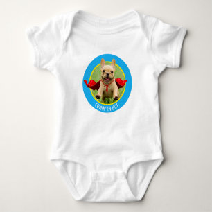 Niedliche französische Bulldoggesuperhero-Läufe  Baby Strampler