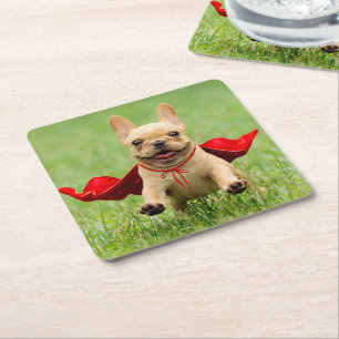 Niedliche französische Bulldoggesuperhero-Läufe  Rechteckiger Pappuntersetzer