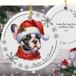 Niedliche französische Bulldogin-Weihnachten Keramik Ornament