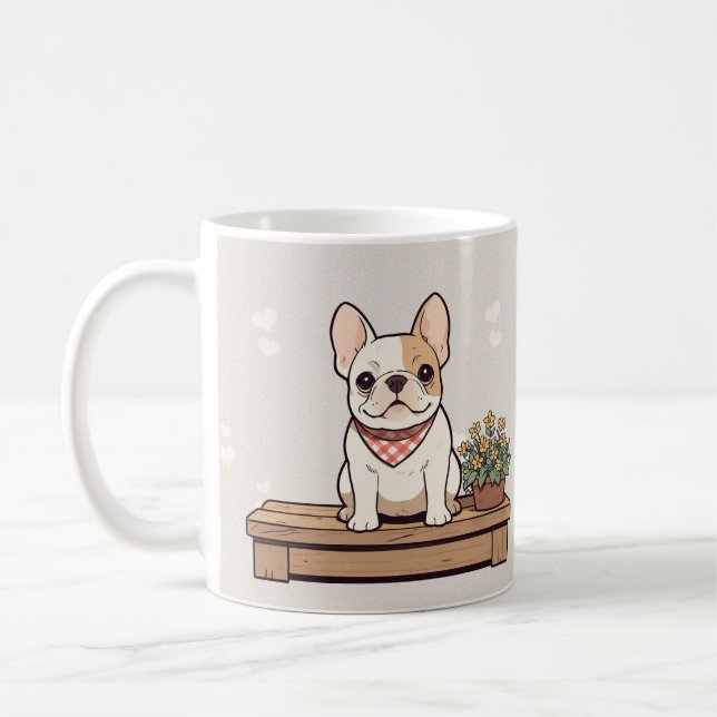 Niedliche französische Bulldogs Pastell mit Blume Kaffeetasse (Links)