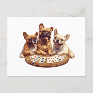 Niedliche französische Bullhunde, die Karten spiel