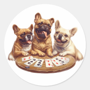Niedliche französische Bullhunde, die Karten spiel Runder Aufkleber