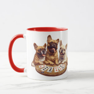 Niedliche französische Bullhunde, die Karten spiel Tasse