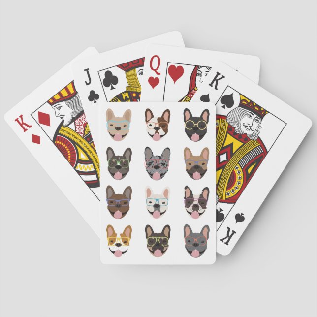 Niedliche französische Bullhunde mit Brillen Spielkarten (Rückseite)