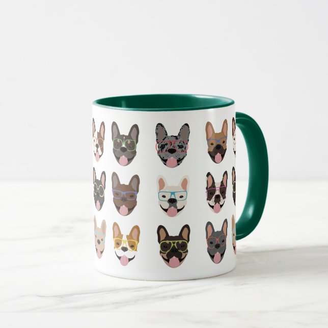 Niedliche französische Bullhunde mit Brillen Tasse (VorderseiteRechts)