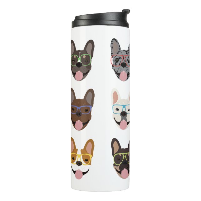 Niedliche französische Bullhunde mit Brillen Thermosbecher (Nach links gedreht)