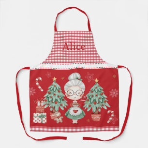 Niedliche Frau Claus Tree Gingerbread Man Red Ging Schürze