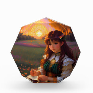 Niedliche Frau im Stile trauriger Anime bei Sonnen Fotoblock