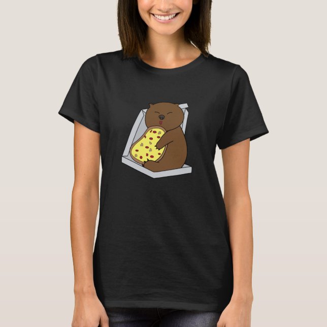 Niedliche Frau isst Pizza Fast Food Rodent T-Shirt (Vorderseite)