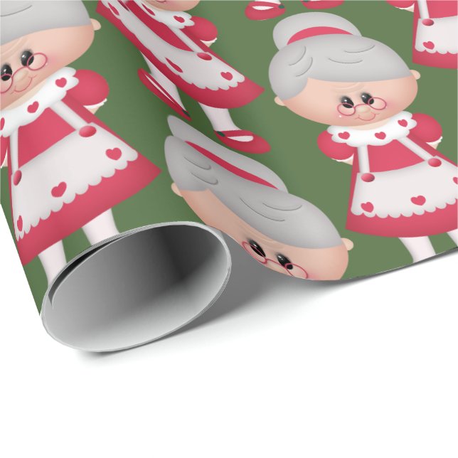 Niedliche Frau Klaus Christmas Holiday deckte Geschenkpapier (Rolleneckpunkt)