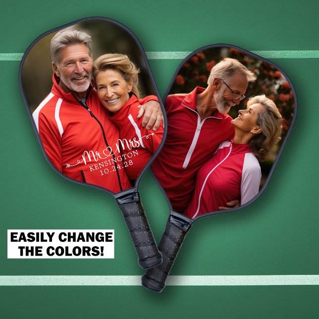 Niedliche Frau Personalisiert 2 Foto Pickleball Schläger (Cute Mr Mrs Personalized 2 Photo Pickleball Paddle)