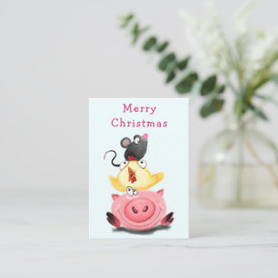 Niedliche Freunde Piggy Chick and Mouse Weihnachte Mitteilungskarte