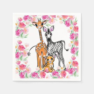 Niedliche Freundin Safari, Giraffe, Zebra, Tiger Serviette