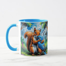 Niedliche Freundschaft zwischen Eichhörnchen und B Tasse