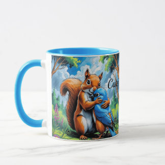 Niedliche Freundschaft zwischen Eichhörnchen und B Tasse