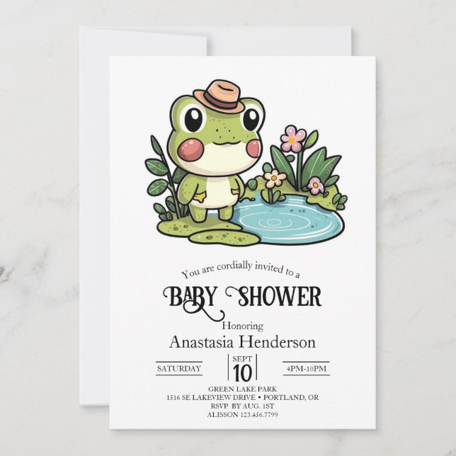 Niedliche Frog Baby Dusche Einladung (Vorderseite)