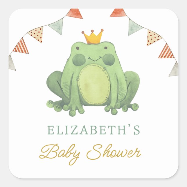 Niedliche Frog-Kinderdusche Quadratischer Aufkleber (Vorderseite)