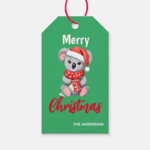 Niedliche frohe Weihnachten Koala Santa rot und gr Geschenkanhänger