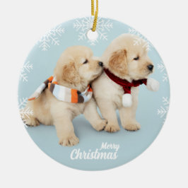 Niedliche frohe Weihnachts-Golden Retriever Welpen Keramik Ornament