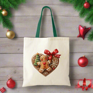 Niedliche frohe Weihnachtskekse Donut Heart Red Tragetasche