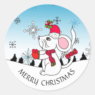 Niedliche Frohe Weihnachtsmäuse Schneeflocken Runder Aufkleber