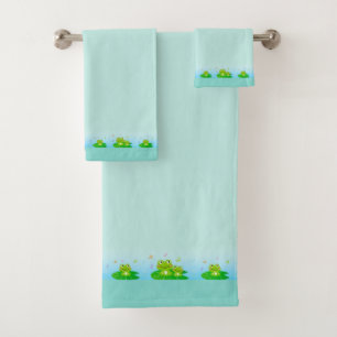 Niedliche Frohfrosche auf hellblauen Badetuch Se Badhandtuch Set