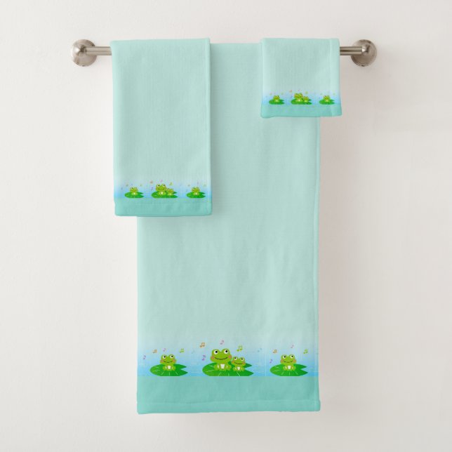 Niedliche Frohfrosche auf hellblauen Badetuch Se Badhandtuch Set (Insitu)