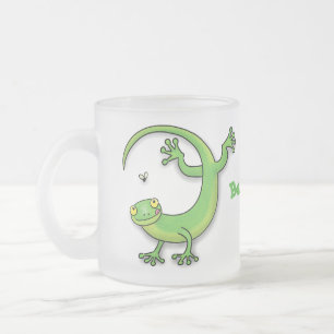 Niedliche fröhliche Grün-Geckos mit Bugs-Cartoon Mattglastasse