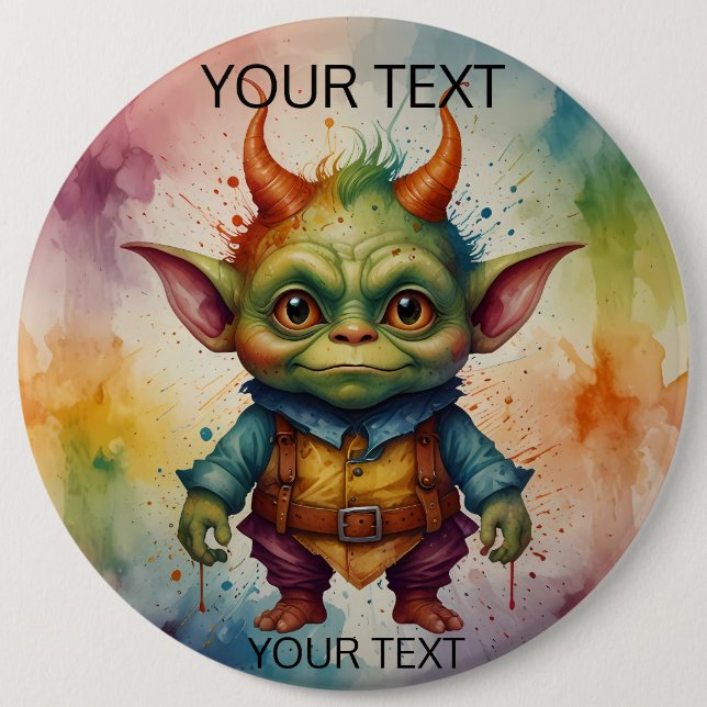 Niedliche fröhliche, lustige kleine Goblinkreatur Button (Vorderseite)