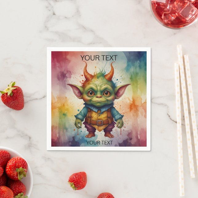 Niedliche fröhliche, lustige kleine Goblinkreatur Serviette (Beispiel)