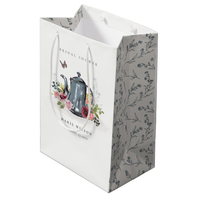 Niedliche fröhliche Rose Blumenkohl Brautparty Mittlere Geschenktüte (Rückseite Schrägansicht)