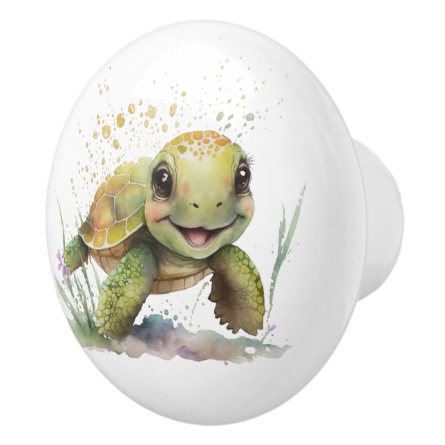 Niedliche fröhliche Tortoise Keramik Knob Keramikknauf (Rechts)