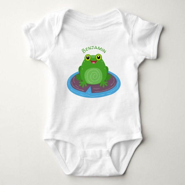 Niedliche Frosch-Cartoon-Abbildung Baby Strampler (Vorderseite)
