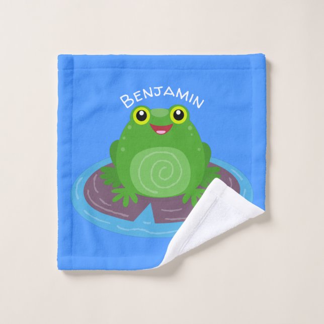 Niedliche Frosch-Cartoon-Abbildung Badhandtuch Set (Waschlappen)