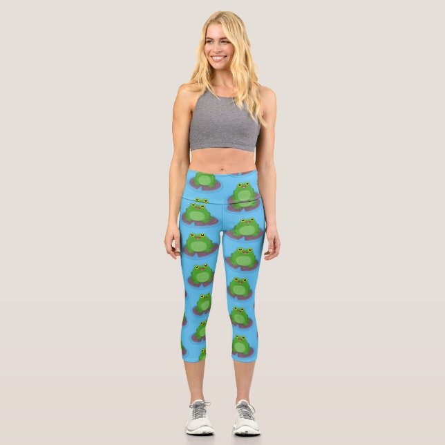 Niedliche Frosch-Cartoon-Abbildung Capri Leggings (Vorderseite)