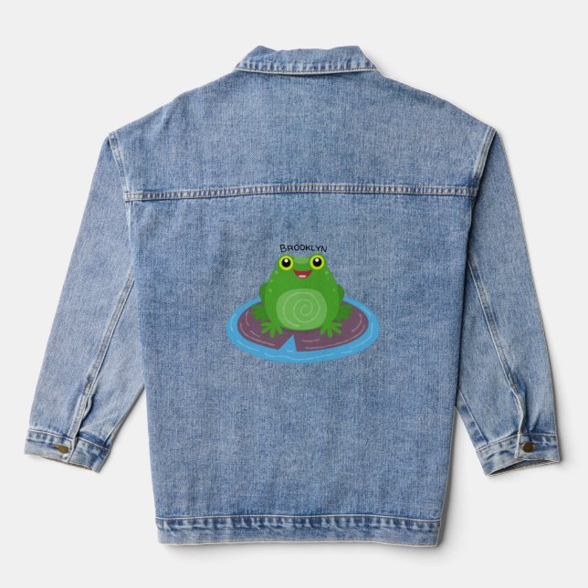 Niedliche Frosch-Cartoon-Abbildung Jeansjacke (Rückseite)