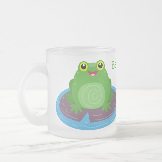 Niedliche Frosch-Cartoon-Abbildung Mattglastasse (Links)