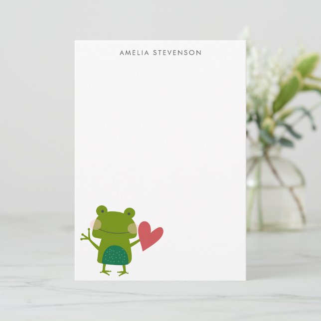 Niedliche  Frosch Personalisierte Stationierung Mitteilungskarte (Stehend Vorderseite)