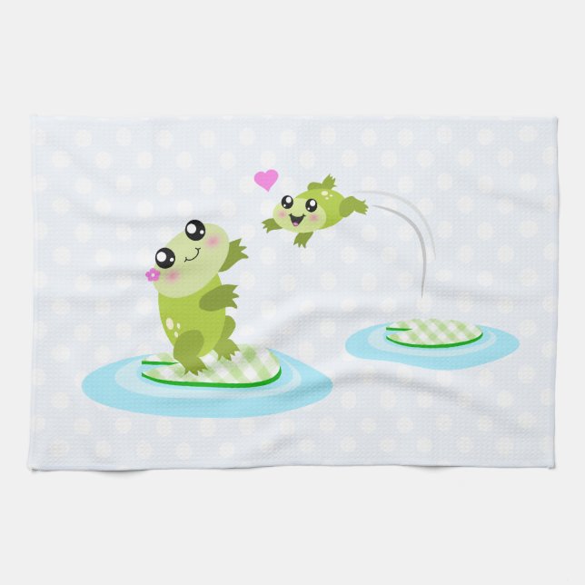 Niedliche Frösche - Kawaii Mama und Baby Frosch Ca Küchentuch (Horizontal)