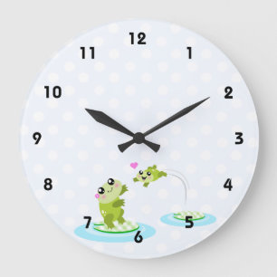 Niedliche Frösche - Kawaii Mutter und Baby Frosch Große Wanduhr