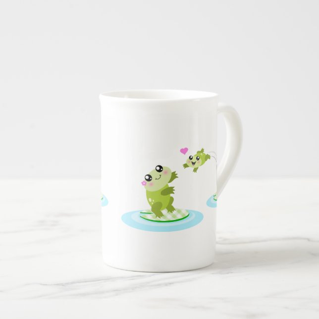Niedliche Frösche - kawaii Mutter und Babyfrosch Prozellantasse (Vorderseite Rechts)