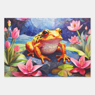 Niedliche Frösche, sonnig auf einem Teich sitzen Geschenkpapier Set
