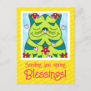 Niedliche Froschkatze mit Blume Frühjahrssegnungen Postkarte