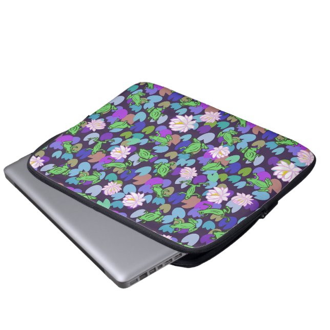 Niedliche Froschkunst für Kinder in blaugrünem Ros Laptopschutzhülle (Vorne Knopf)