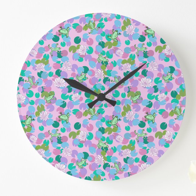 Niedliche Froschkunst große Uhr mit rosa Hintergru (Von Creator hochgeladen)