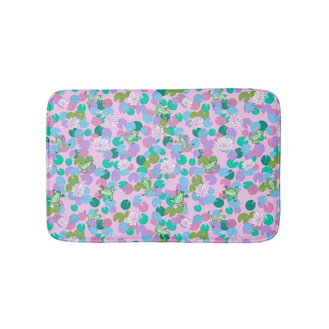 Niedliche Froschmatte mit rosa Hintergrund Badematte (Vorderseite)